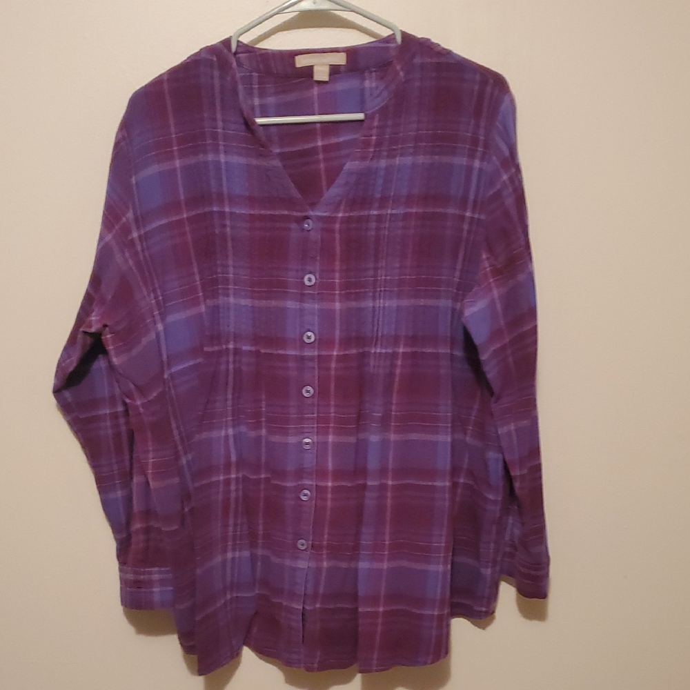 Woman Within‎ Flannel Purple Plaid Shirt